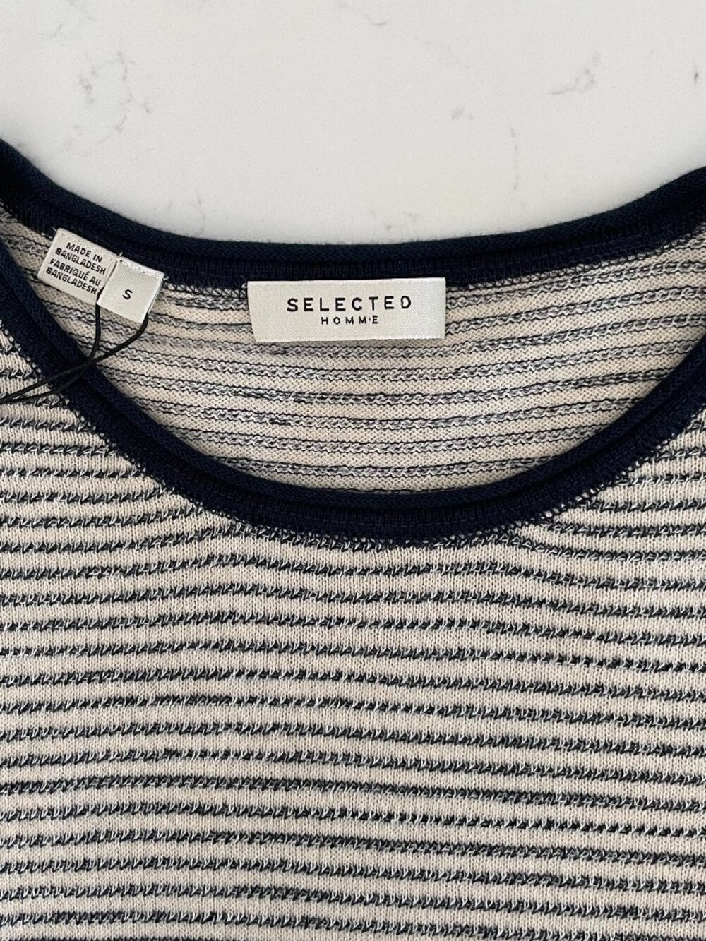 Selected Homme SLHDEAN Mix Crew Nk LS Striped Lightweight Sweater Navy Bone Wt S - Picture 8 of 12